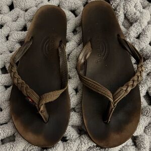 Rainbow Tan Braided Flip-Flops